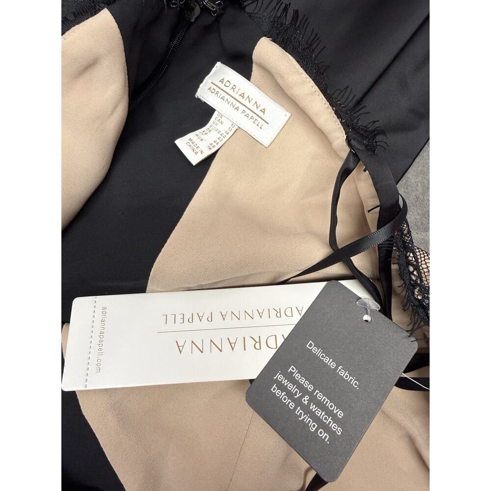 NWT Adrianna Papell Black Stretch Satin Lace Maxi Slip Gown Dress US 12 - Picture 10 of 12